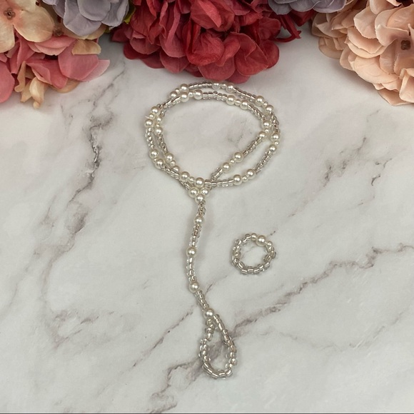 Pearl Barefoot Sandal Anklet with Matching Toe Ring - Picture 4 of 10